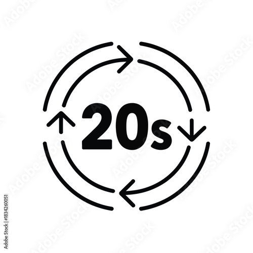 Twenty seconds loop symbol indicating playback duration quick refresh or rotational process graphic element isolated on transparent background