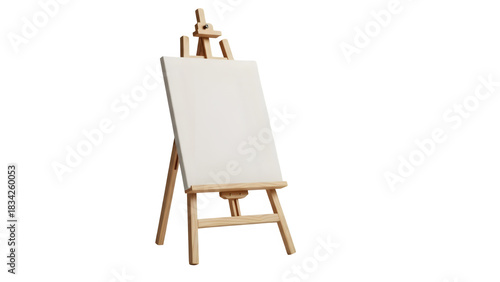 Small wooden easel with blank canvas ready for painting on a black background