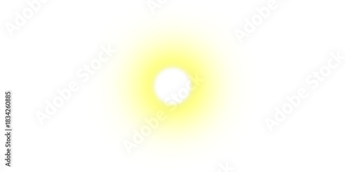 A bright white circular light with a soft, glowing yellow halo isolated on a plain white background.
