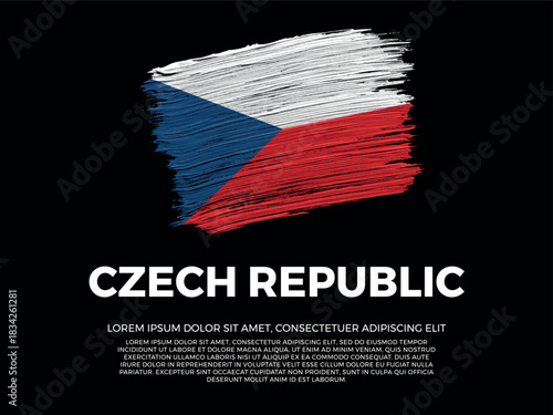 Flag of Czech Republic. Czech and European Culture. Vibrant, textured brushstroke effect style. Black background with copy space. Dramatic composition in negative space.