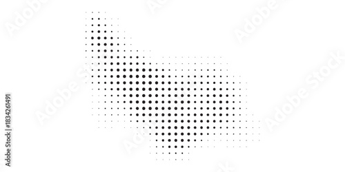 Abstract irregular shape formed by black halftone dots on white creating a gradient effect.
