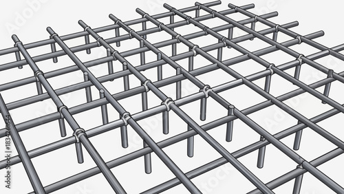 3D rendering of tied rebar grid structure on a white background