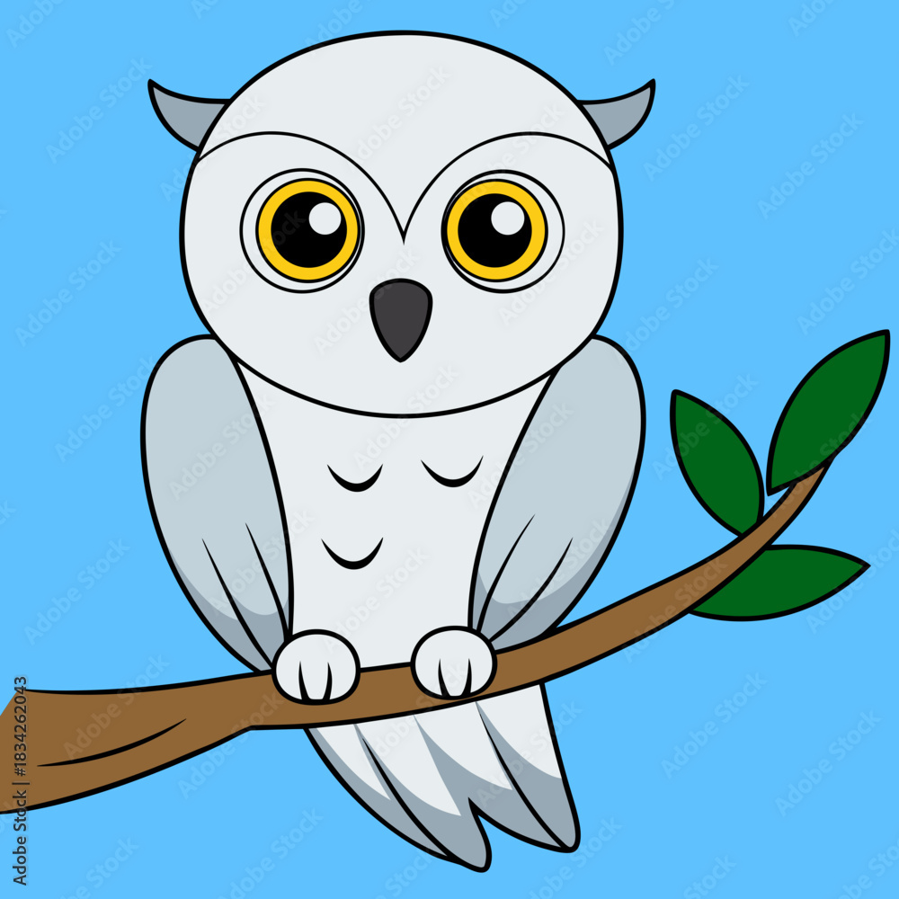 Fototapeta premium Cute Cartoon Owl Perched on a Branch Illustration.