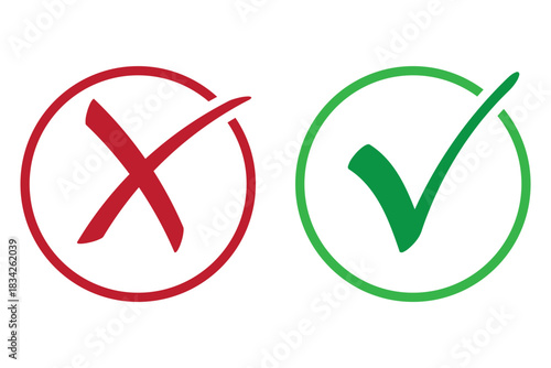 Set of green checkmark, red cross, x mark icon, flat rounded right and wrong sign concept Png. tick mark symbol and x cross icon
