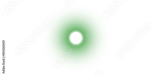 A luminous white orb radiating a soft, ethereal green glow against a pristine white background.