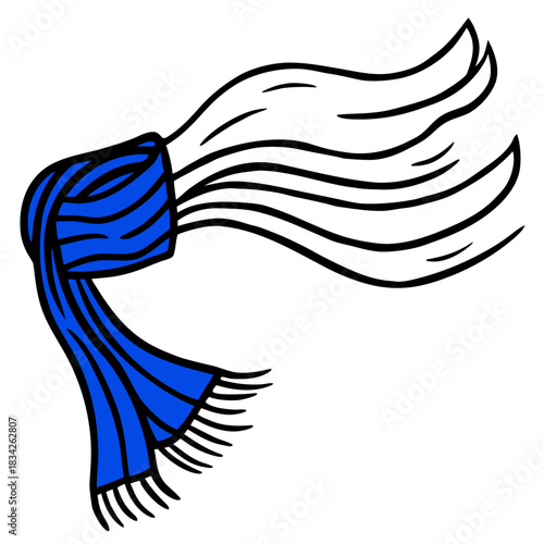 Stylized blue scarf blowing in the wind illustration.