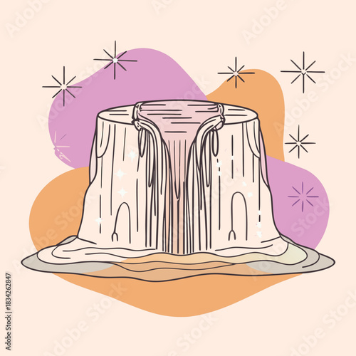 Stylized Devils Tower Illustration with Dark Liquid Flowing.