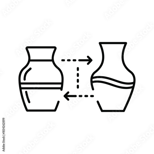 Creative process of pottery and shape change outline icon design