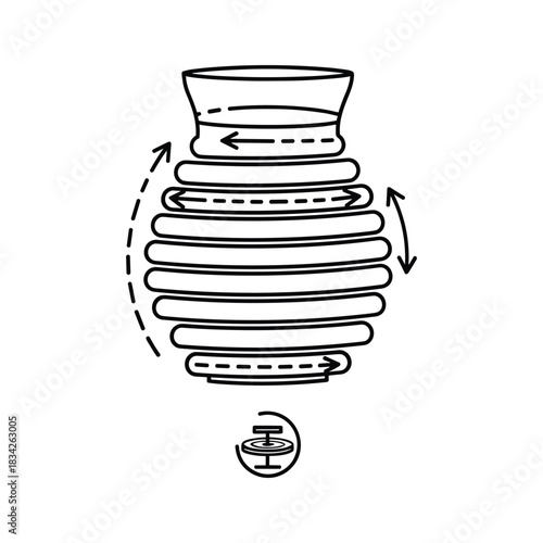 Industrial pump or bellows mechanism with movement arrows icon
