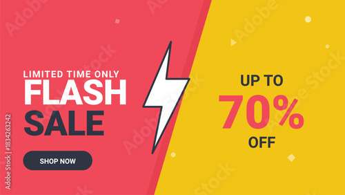 Flash sale promotional graphic with lightning and discount offers