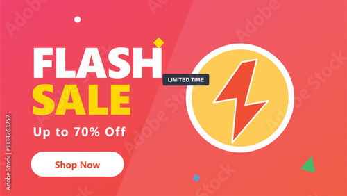 Flash sale design with lightning bolt and up to 70% off offer