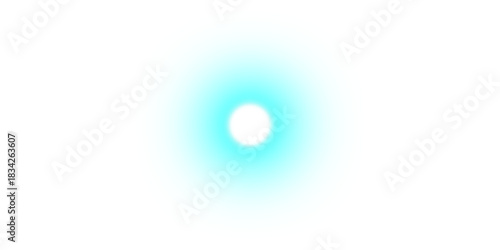 Glowing cyan orb of light with a bright core isolated on a white background, creating a soft flare effect.