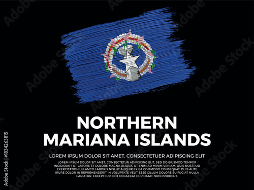 Flag of Northern Mariana Islands. Marianan and Polynesian Culture. Vibrant, textured brushstroke effect style. Black background with copy space. Dramatic composition in negative space.