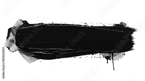 Bold black paint stroke with textured edges and dripping effect