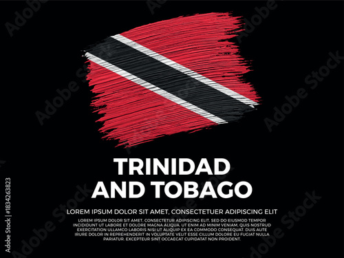 Flag of Trinidad And Tobago. Trinibagonian and Caribbean Culture. Vibrant, textured brushstroke effect style. Black background with copy space. Dramatic composition in negative space.