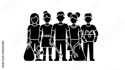 Diverse group of volunteers engaged in environmental cleanup activities