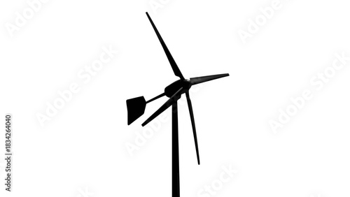 Silhouette of a modern wind turbine against a white background