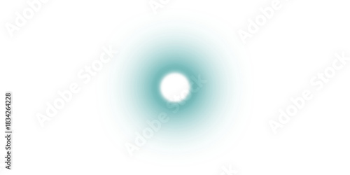 A soft, glowing teal halo surrounds a bright white central light on a plain white background.