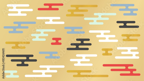 カラフルな日本の伝統的な文様のエ霞/えがすみのセット - 和モダンテイストのシンプルな和風の装飾素材