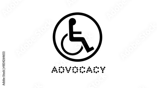 Wheelchair symbol and braille text for advocacy