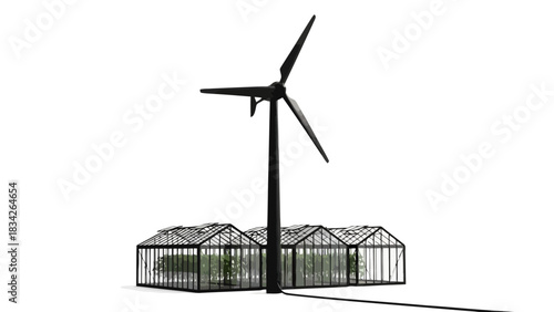 Wind turbine powers greenhouses growing plants