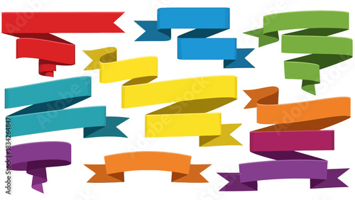 Collection of various colored 3Dstyle vector ribbon banners on white