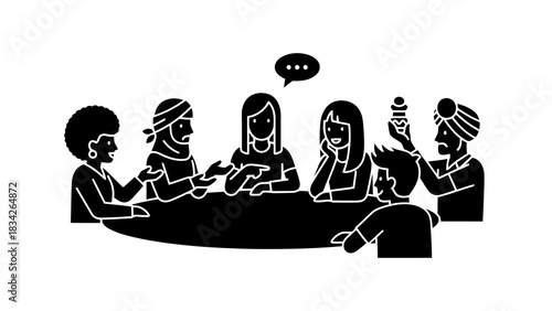 Diverse group of people discussing ideas around a table