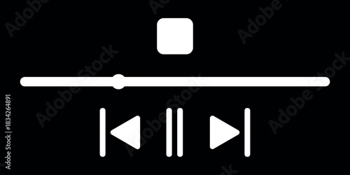 Audio or video player progress loading bar with time slider, play, rewind buttons. Simple template of media device playback panel interface. Minimalist web display. White light theme