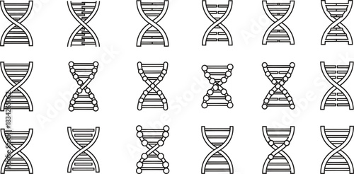 Black and white DNA icons on white background representing genetics