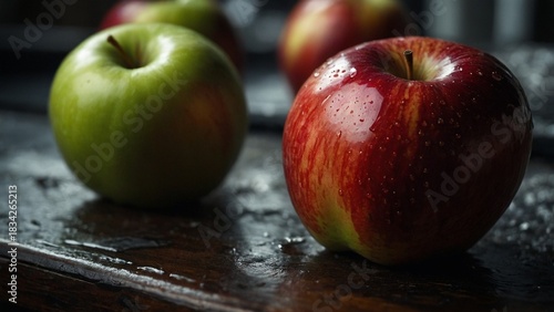 red apple on a black background