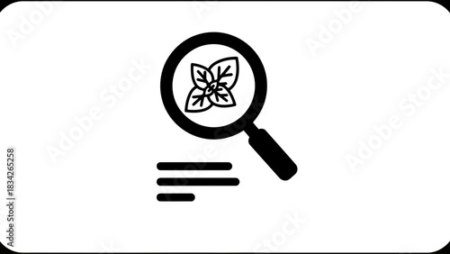 Magnifying glass over basil leaves and text document icon