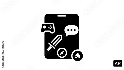 Mobile gaming icons representing action chat and strategy
