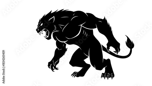 Fierce black werewolf silhouette roaring with sharp claws
