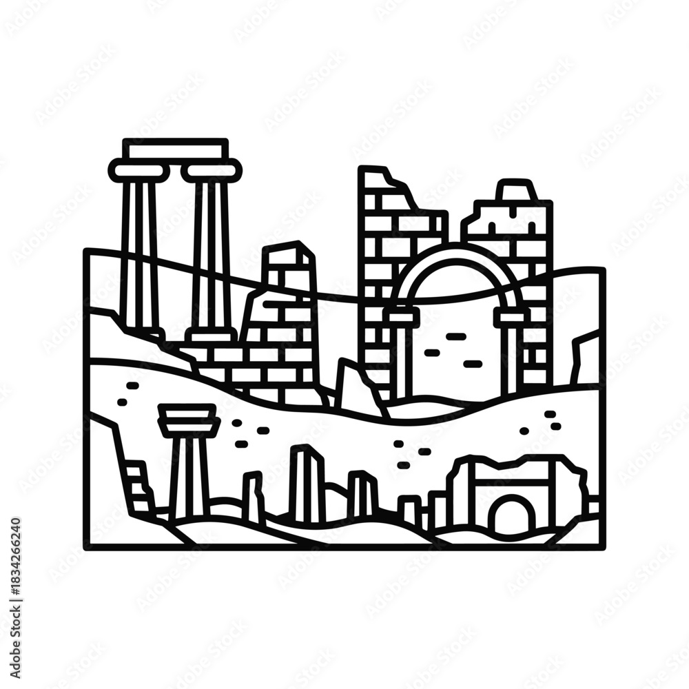 Fototapeta premium Ancient City Ruins Outline Icon