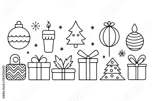 Christmas and new year line art icons and elements set
