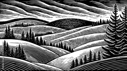 Rolling snowy hills under a soft pale sky forming a calm natural winter setting well-suited for Christmas 2026 themed artworks