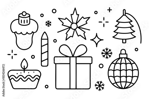 Simple line art christmas icons for holiday season designs