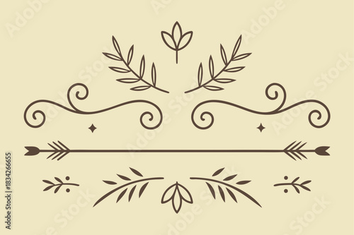 Elegant floral and arrow design elements on beige background