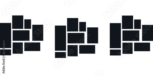 Image collage layout collection. Black mosaic mood board grid set. 7-9 picture composition arrangement. Photo album template for banner, poster, mockup, flyer, brochure, booklet, memory wall. Vector