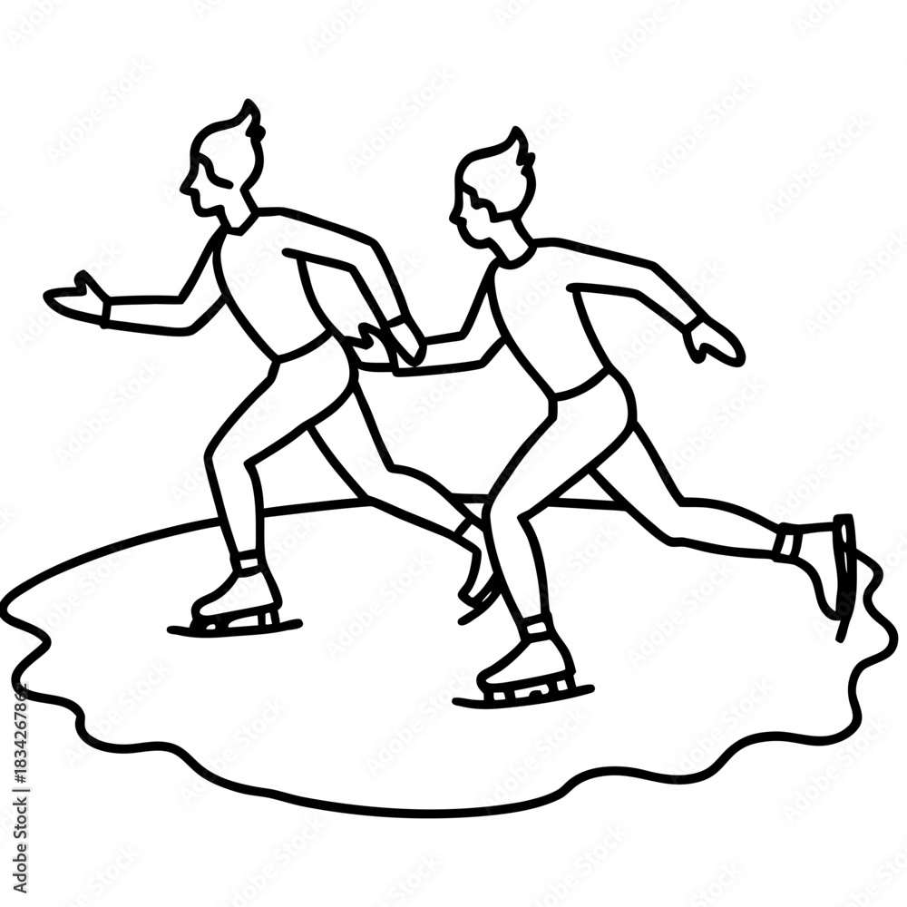 Fototapeta premium Two Ice Skaters Gliding Across the Ice Rink.