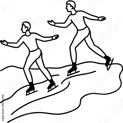 Two ice skaters gliding across a frozen surface.
