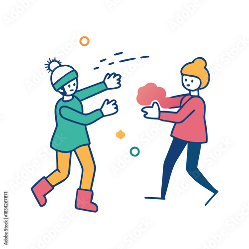 Two People Enjoying a Winter Snowball Fight.