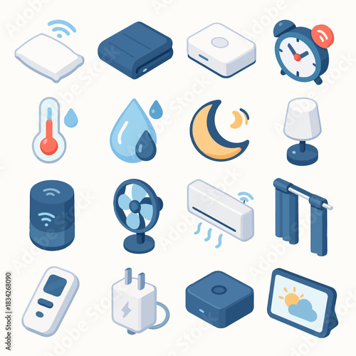 Smart home devices icons in isometric style with technology elements