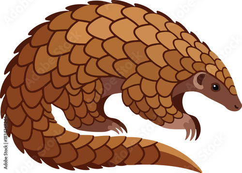Stylized illustration of a brown pangolin with overlapping scales against a white background