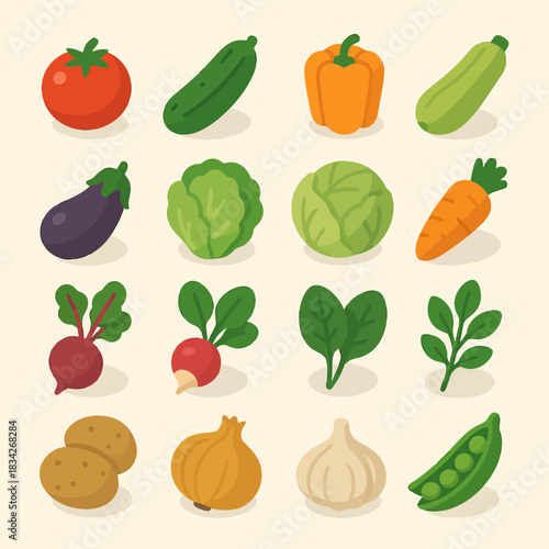 Colorful assortment of various vegetables displayed in a grid pattern