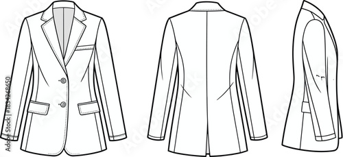 Three Views of a Single- Breasted Blazer with Notched Lapels jacket womenswear
