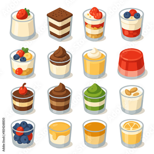 Delightful assortment of decorative miniature desserts in glasses