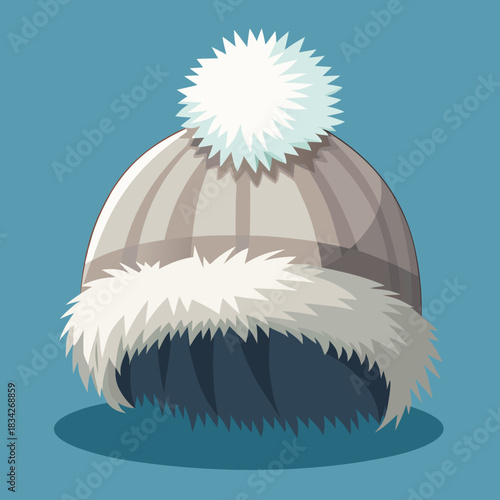 Winter Hat with Pom Pom and Fur Trim for Cold Weather.