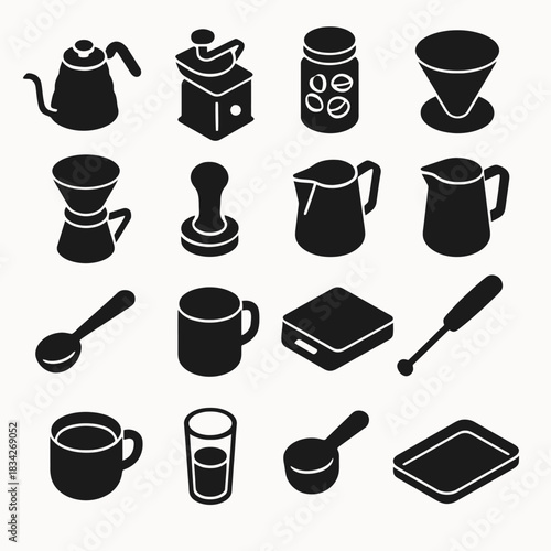 Silhouette collection of coffee brewing and serving tools