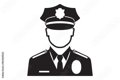  Silhouette of a police officer in uniform wearing a hat and badge